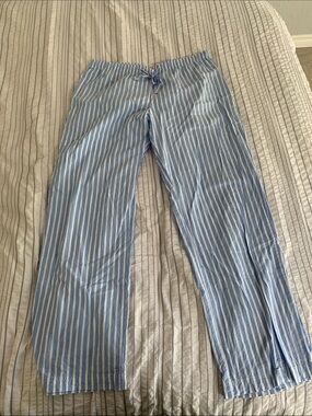 Light Blue & White Striped Cotton Drawstring Pants